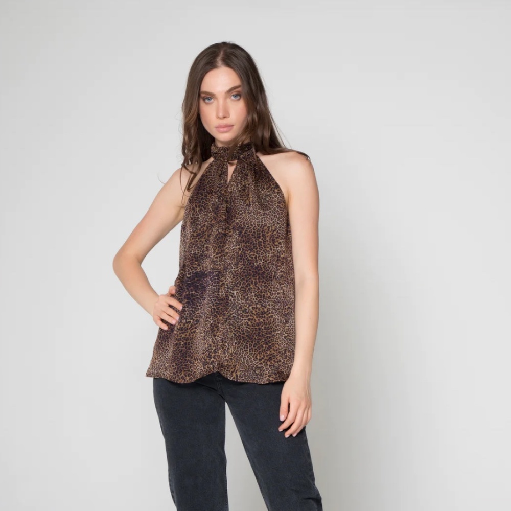 NWT LAVENDER BROWN LEOPARD PRINT RACERBACK BOW TIE TOP - Size Small $136